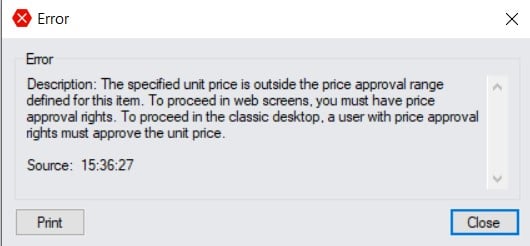 Authorise in the middle of an order on Sage 300cloud