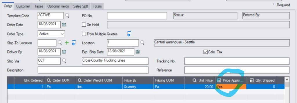 Authorise in the middle of an order on Sage 300cloud